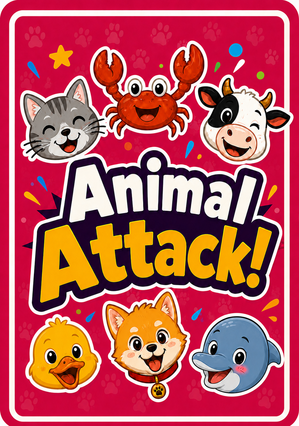 Animal Attack card back featuring all six animal friends