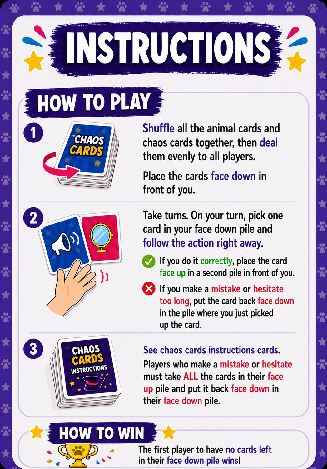Animal Attack how to play instruction card